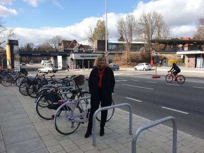 Fahrradbgel vor den Geschften, Radfahrstreifen auf der Rolfinckstrae.